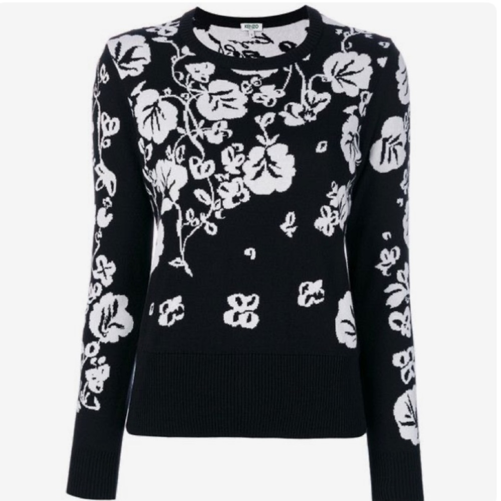 Kenzo Black Floral Crew Neck Sweater
